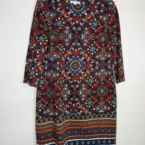 London Style Collection Shift Dress Womens Size 14 Multicolor Medallion